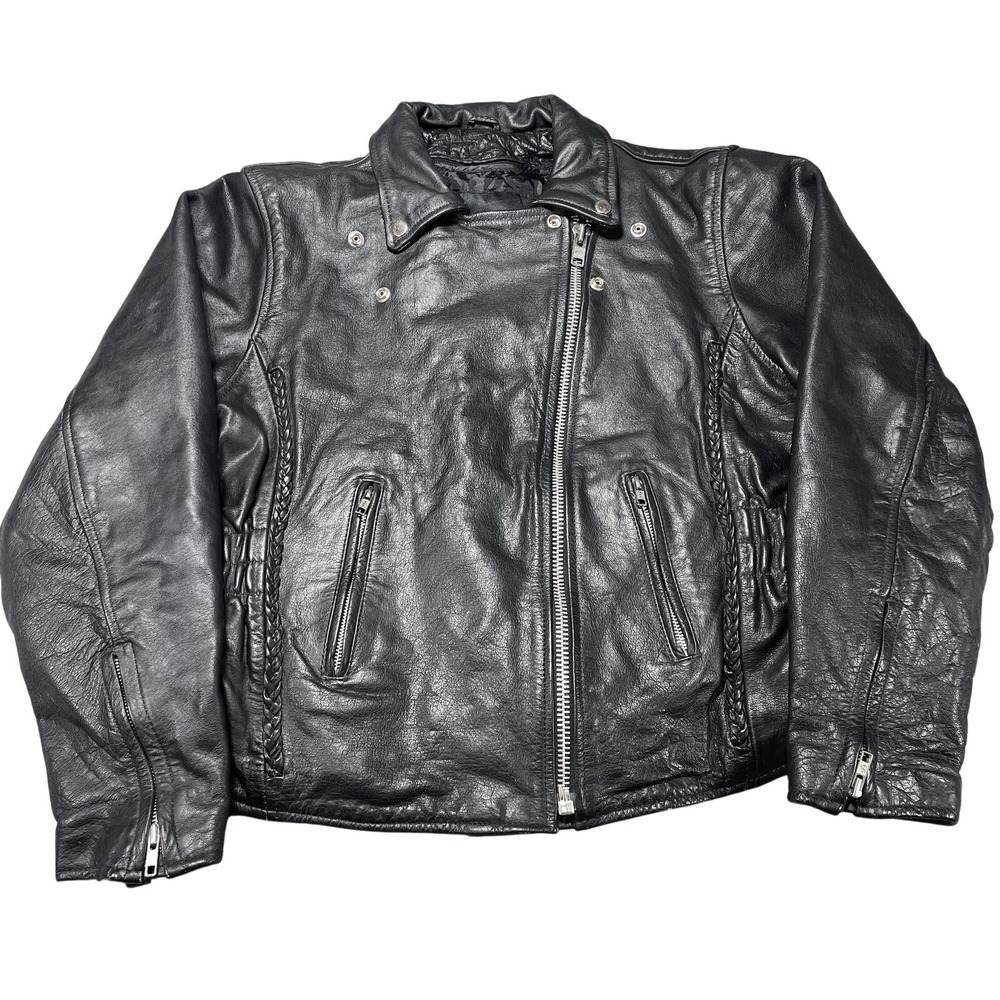 X Element Womens‎ Black Genuine Leather Biker Motor Jacket Insulated Size XL VTG